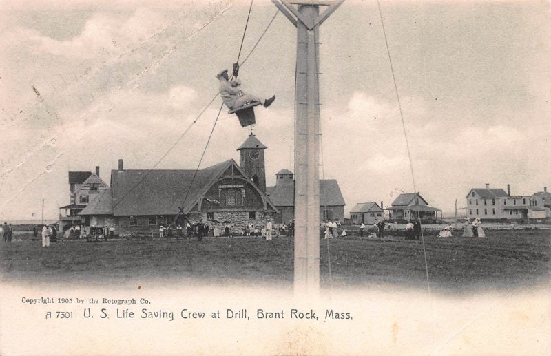 U.S. Life Saving Crew at Drill, Brant Rock, MA, Early Postcard, Unused