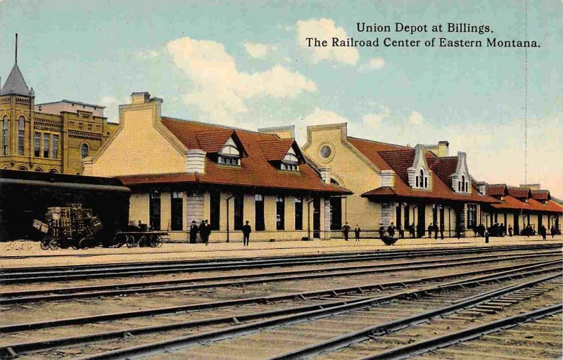 Union Depot Railroad Station Billings Montana 1910c postcard