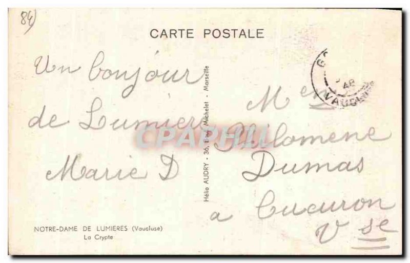 Old Postcard Notre Dame De Lumieres The Crypt