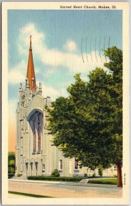 1940's Sacred Heart Church Moline Illinois IL Parish Building Posted Postcard