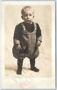 ID'd c1920s Cute Little Boy RPPC Overalls Real Photo PC Lavon Rolland Lange A171