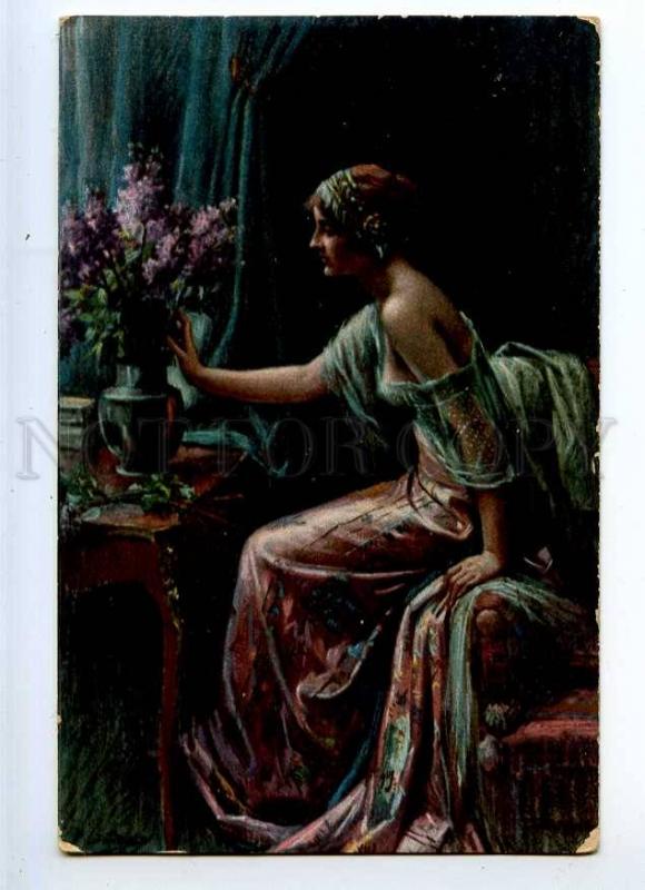 226770 Spring Flowers BELLE Lady lilac by ENJOLRAS Vintage PC