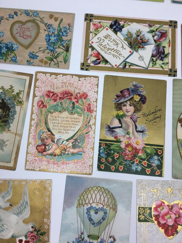 Valentine Postcard Lot of 25 Vintage Antique Mixed Cupid Hearts