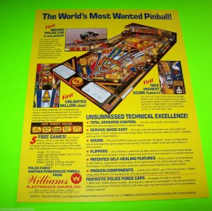 Police Force Pinball FLYER Original Unused  1989 Promo Artwork Cops Robbers