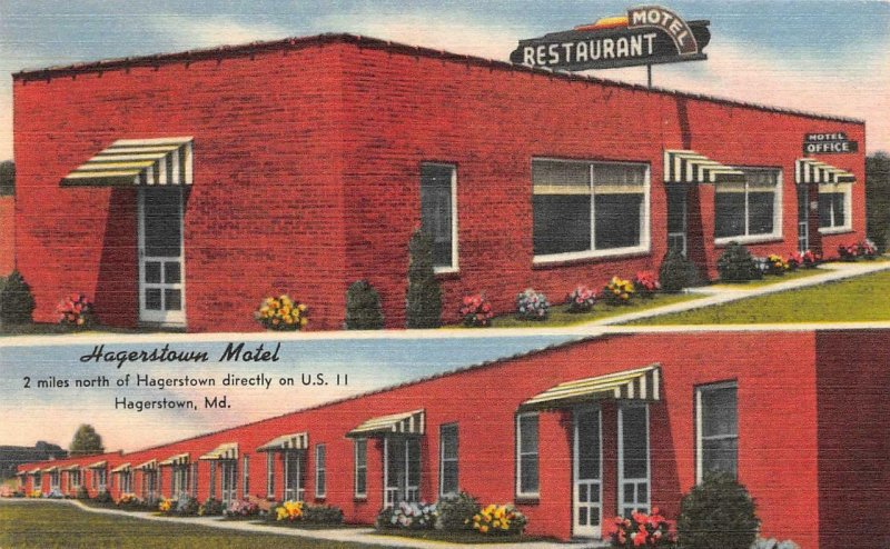 HAGERSTOWN, Maryland MD ~ HAGERSTOWN MOTEL~Restaurant ROADSIDE ca1940's Postcard