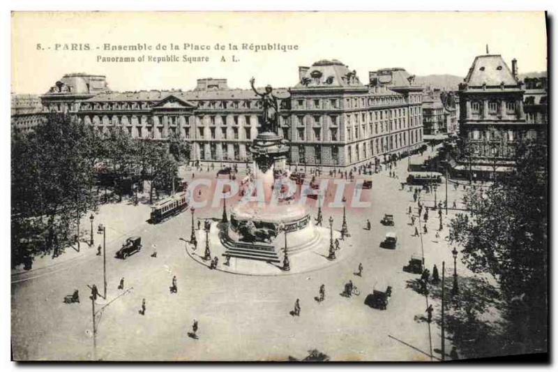 Old Postcard Enxemble Paris from the Place de la Republique