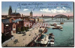 Old Postcard Koln has Rh Rheinufer