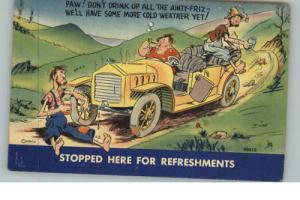 Hill Billy Family w Old Car Comic Postcard