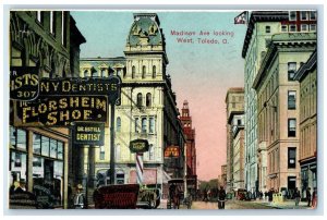 1910 Madison Avenue Looking West Business Section Toledo Ohio OH Horse Postcard