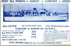 1950s Sea Fever Deep Sea Fishing Charter Boat City Dock Clearwater FL Postcard