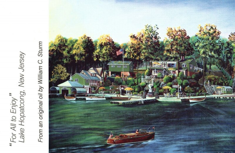 Vintage Postcard  For All To Enjoy Lake Hopatcong New Jersey Oil Paint Art