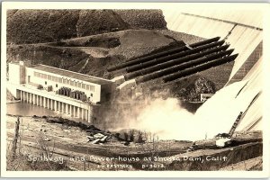 Vintage RPPC Spillway and Power-house at Shasta Dam, Calif. Postcard P128 