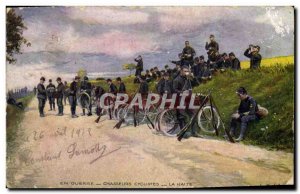 Old Postcard Militaria Hunters Halt cyclists Velo Cycle