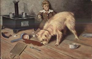 West Highland Terrier Dog Doll Toy Oven c1910 Postcard