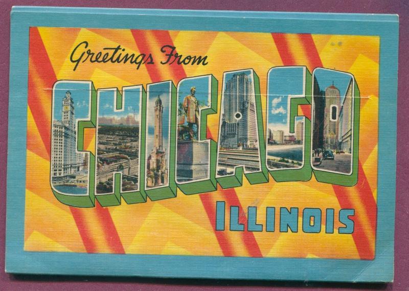 Chicago ILLinois il Fountain view skyline buildings Souvenir Postcard Folder