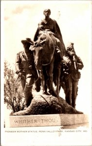 RP Postcard Pioneer Mother Statue Penn Valley Park Kansas City Missouri~139902