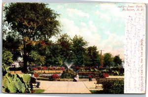 Postcard NY Rochester Jones Park  woman sitting by fountain