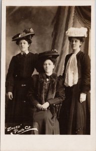 Three Women Hats Portrait Ladies South Shields Speed Photo Co RPPC Postcard H61