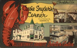 Allentown PA Cossie Snyder's Corner Lobster Restaurant LINEN Postcard