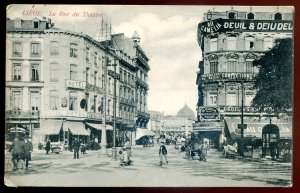 h2114 - BELGIUM Liege Postcard 1900s La Rue du Theatre. Stores Hotel