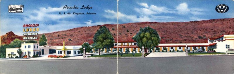 Vintage FOLD-OPEN PC Kingman Arizona AZ Arcadia Lodge MOTEL