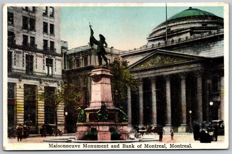 Vtg Maisonneuve Monument and Bank of Montreal Canada 1920s View Postcard