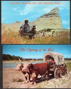 (2) Nebraska GERING Scottsbluff National Monument Oxen Horses Covered Wagon