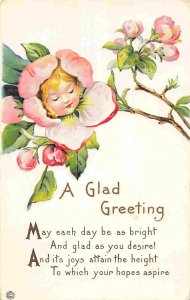 Girl in Flower A Glad Greeting 1910c embossed postcard