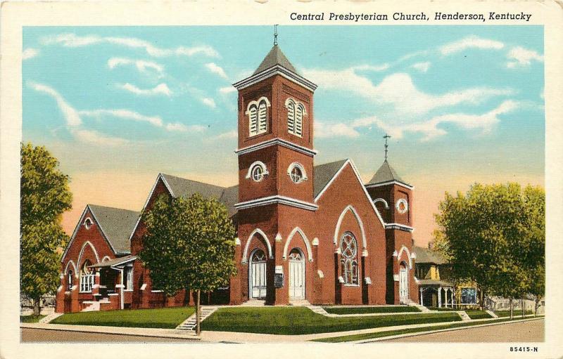 Vintage Linen Postcard; Central Presbyterian Church, Henderson KY Unposted