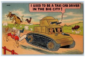 c1930's Military Soldier Tank Run Over Animals And Old Man WW2 Comic Postcard