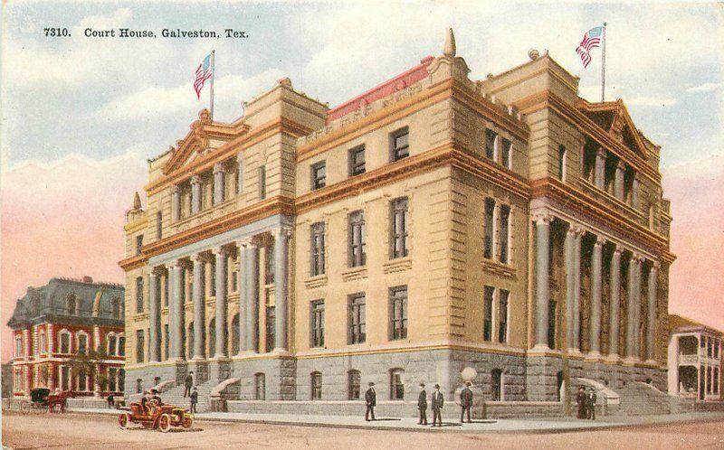 Artist Impression Auto C-1910 Court House Galveston Texas postcard 12542