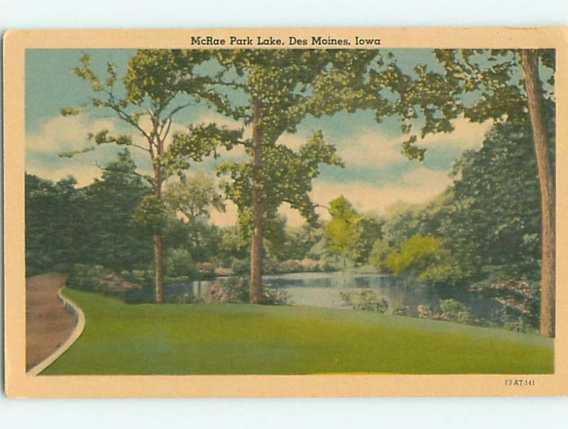 Unused W-Border MCRAE LAKE PARK SCENE Des Moines Iowa IA r7859