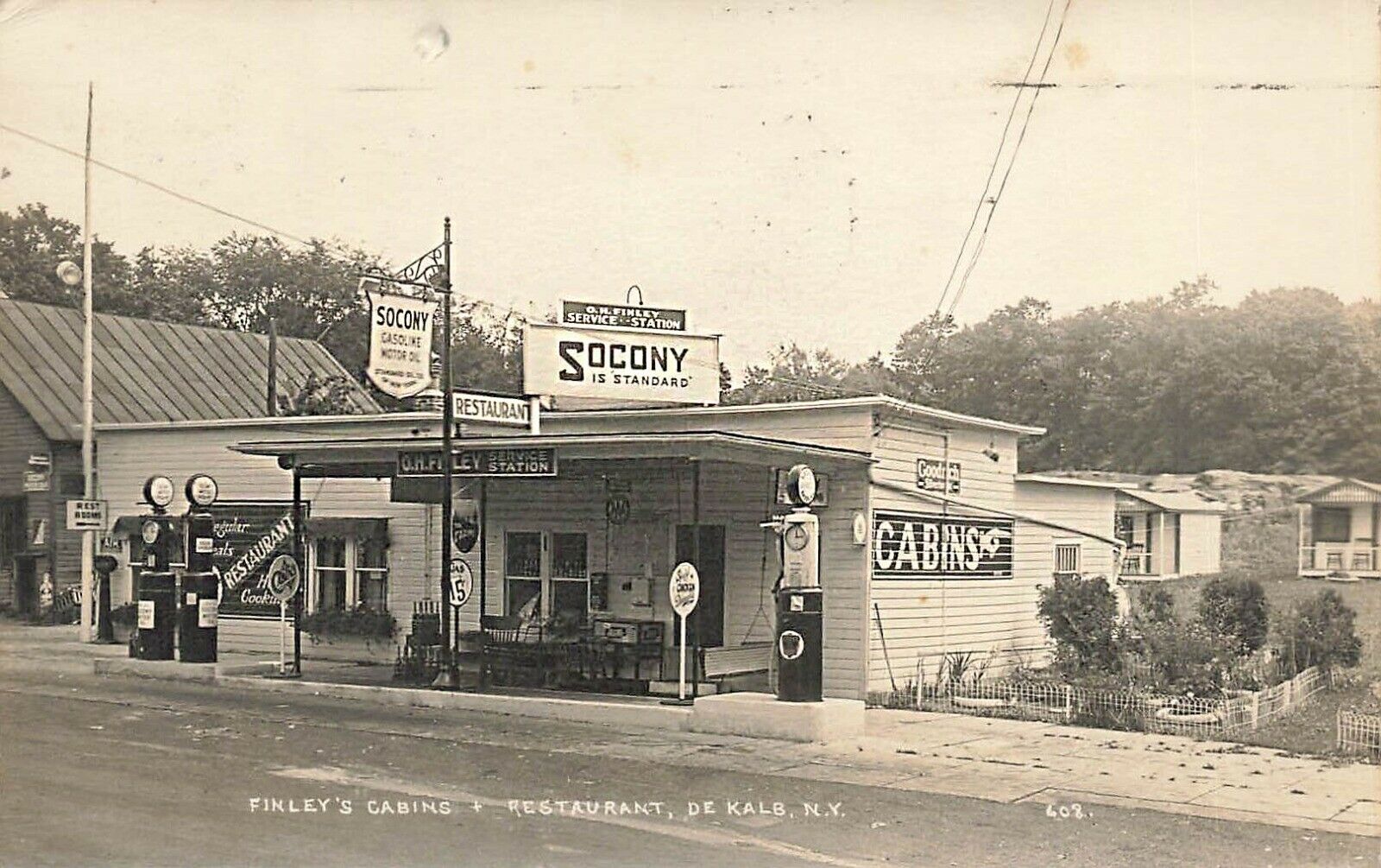 DeKalb NY O. H. Finley Socony Gas Station Restaurant Cabins Real Photo