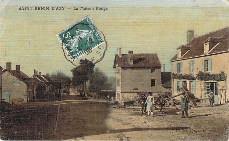 58 - Saint-Benin-d'Azy - La Maison Rouge (colorisée toilée) (attelage d'ân...