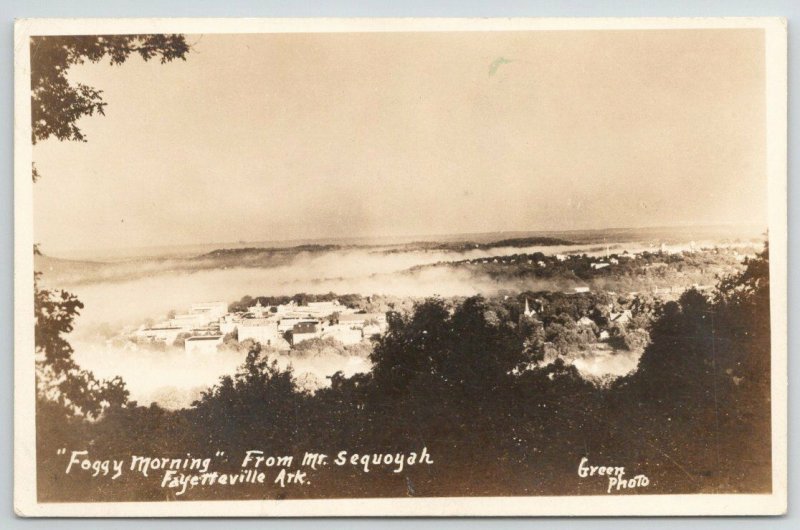 Arkansas Fayetteville Mt Sequoyah RPPC Foggy Morning View Vintage Postcard