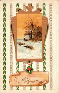 A Happy New Year Snow Embossed Postcard 1c Stamp Grand Island Cancel PM c1910 