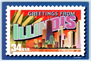 Large Letter Chrome GREETINGS from ILLINOIS ~Postage Stamp 2002 - 4x6 Postcard