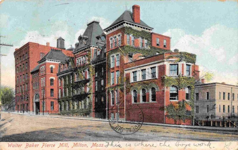 Walter Baker Pierce Mill Milton Massachusetts 1908 postcard