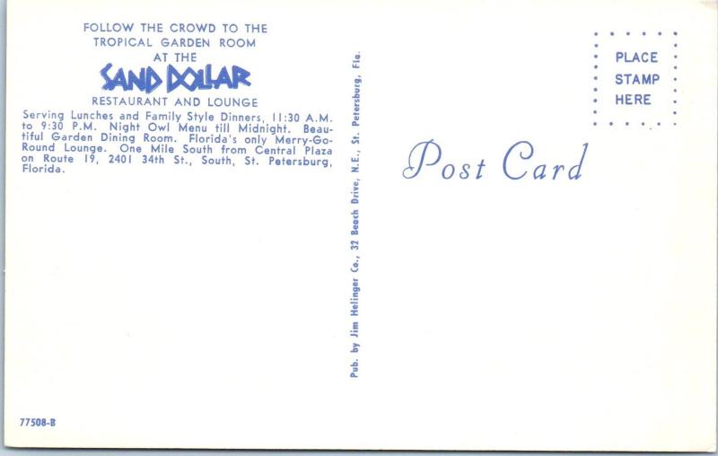 ST PETERSBURG, FL  SAND DOLLAR Restaurant    c50s  Roadside Postcard