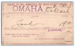 1888 St. Paul Minneapolis Omaha Railway Company Junk L. Sholes Postal Card 