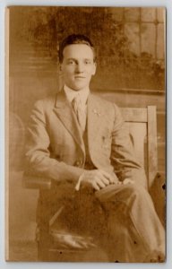 RPPC Handsome Young Man Studio Photo Worcester MA Postcard A38