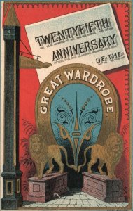 1880s-90s 25th Anniversary Great Wardrobe Lion Statues Trade Card