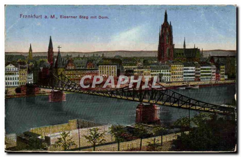 Old Postcard Frankfurt Eiserner Steg mit Dom