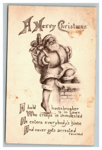 Vintage 1911 Christmas Postcard Santa Claus Carries Toys Down the Chimney