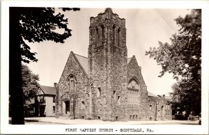 Postcard PA Scottdale EKKP RPPC Real Photo First Baptist Church 1930s M14
