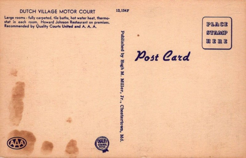 Postcard Dutch Village Motor Court New Castle Delaware DE