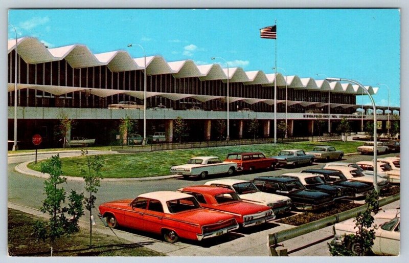 Minneapolis St Paul International Airport, Minnesota, Vintage Postcard, Old Cars