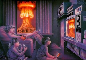 Humour Atomic Bomb Art Nuko Watching World War II On Pay TV