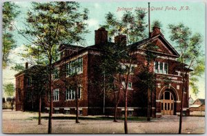 1920's Belmont School Grand Forks North Dakota ND Trees Building Posted Postcard