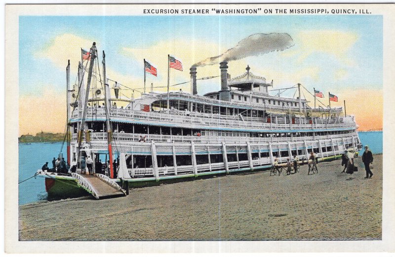 Excursion Steamer Washington On The Mississippi, Quincy, ILL